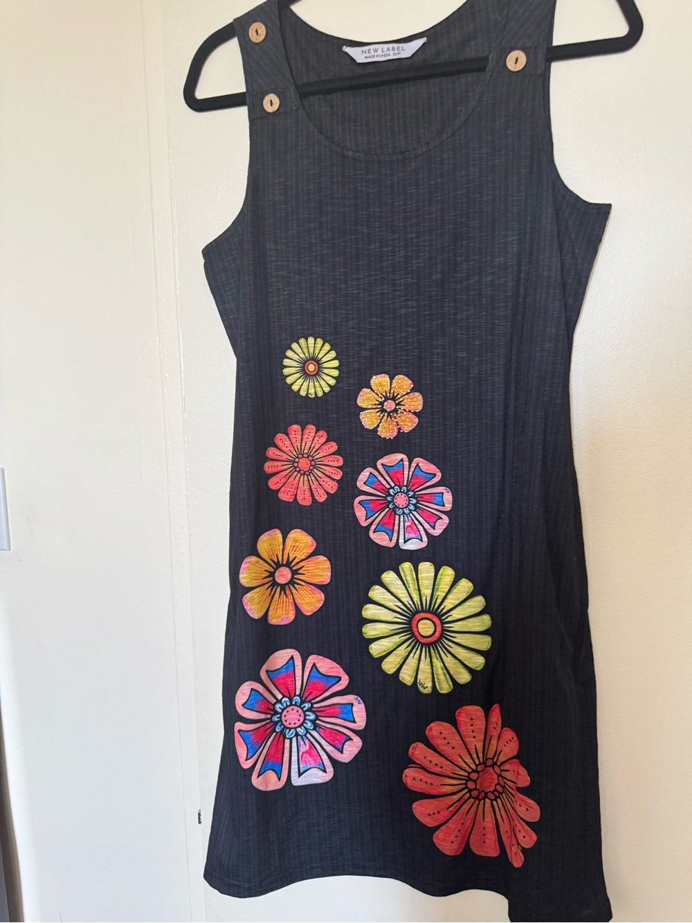 Black Floral Appliqué Tank Dress
